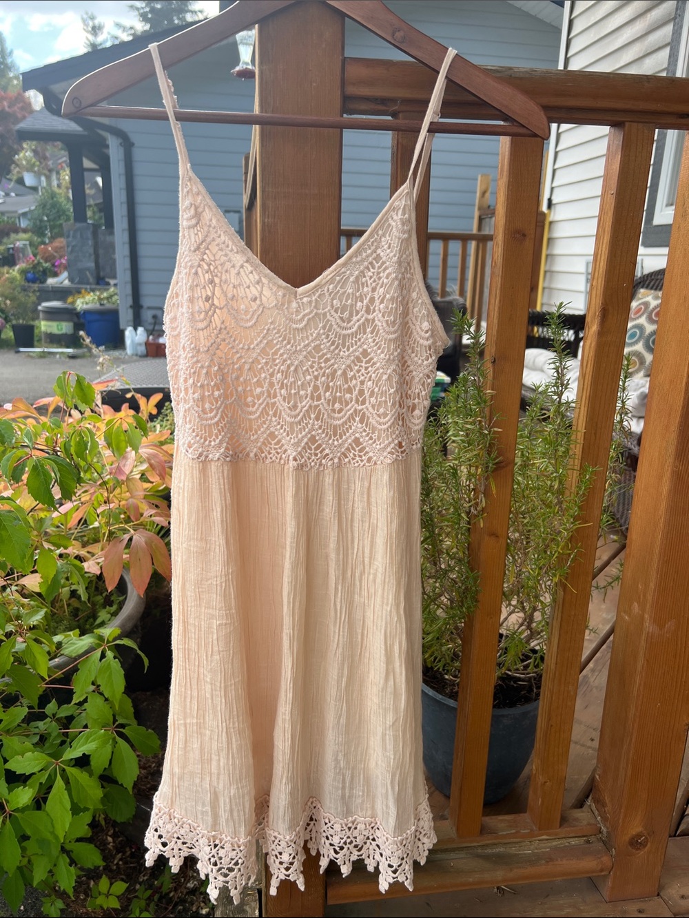 Seductions by Sirens Lace Bodice Boho Mini Dress Peach Beige M